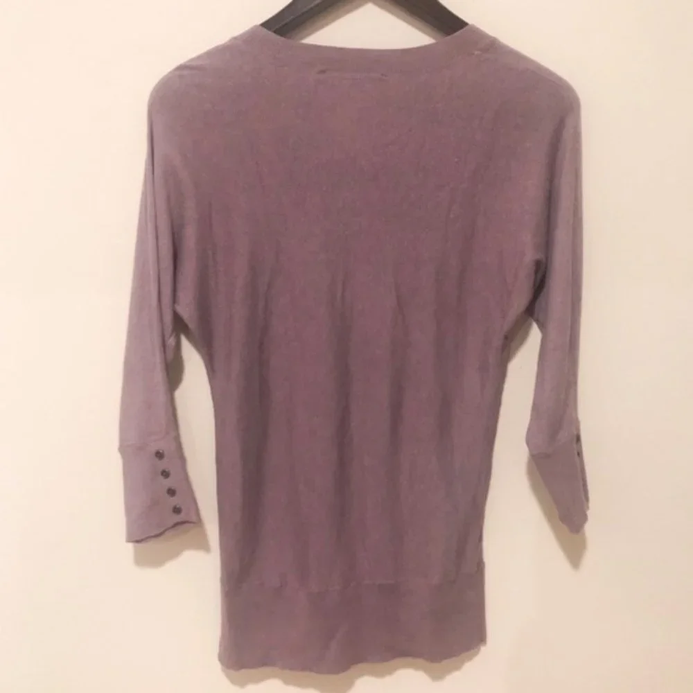 LOFT Lavender Scoop Neck Button Sleeve Sweater